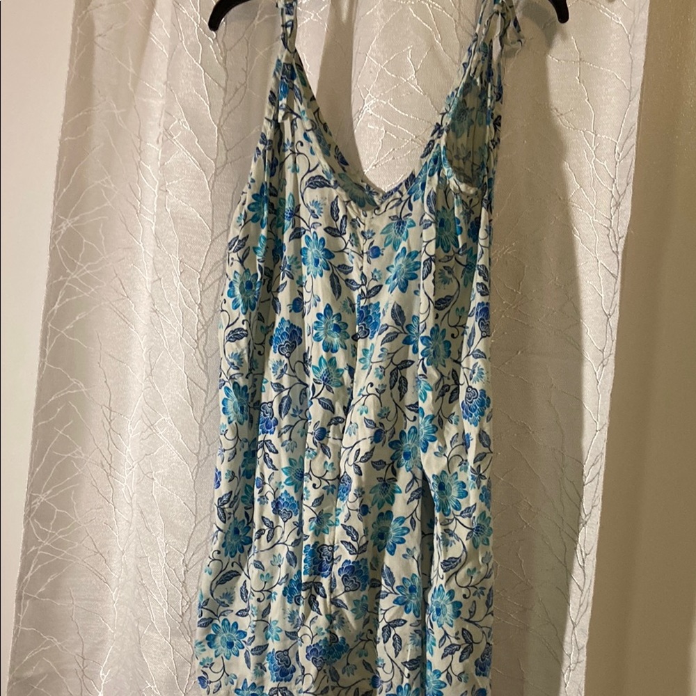 Blue and White Sleeveless Sundress with Spaghetti Straps